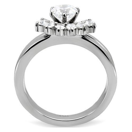 MATK105 - High polished (no plating) Stainless Steel Ring with AAA Grade CZ  in Clear