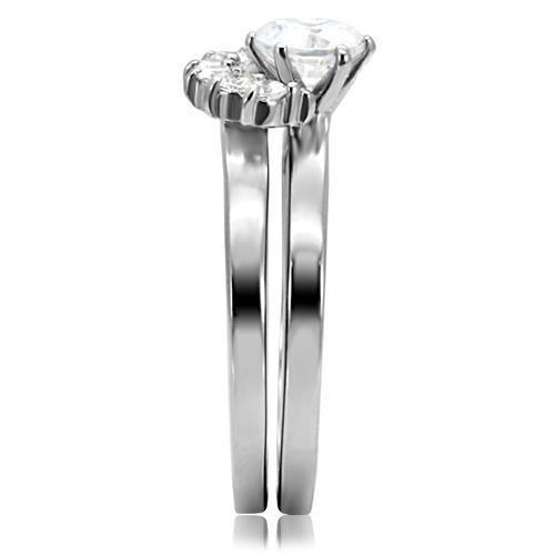 MATK105 - High polished (no plating) Stainless Steel Ring with AAA Grade CZ  in Clear