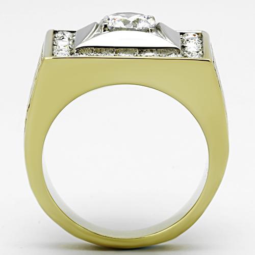 MATK1061 - Two-Tone IP Gold (Ion Plating) Stainless Steel Ring with AAA Grade CZ  in Clear