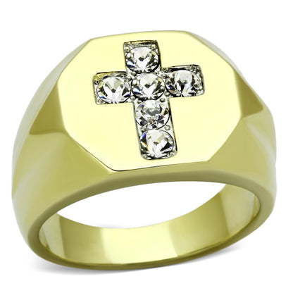 MATK1062 - Two-Tone IP Gold (Ion Plating) Stainless Steel Ring with Top Grade Crystal  in Clear