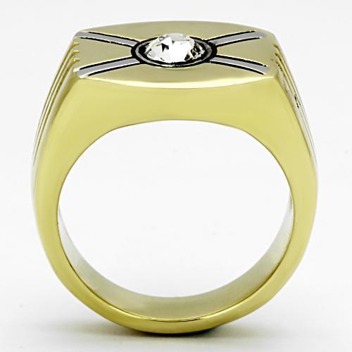 MATK1064 - Two-Tone IP Gold (Ion Plating) Stainless Steel Ring with Top Grade Crystal  in Clear