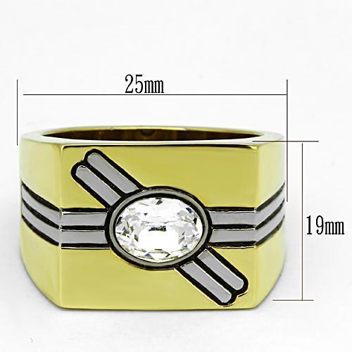 MATK1065 - Two-Tone IP Gold (Ion Plating) Stainless Steel Ring with Top Grade Crystal  in Clear