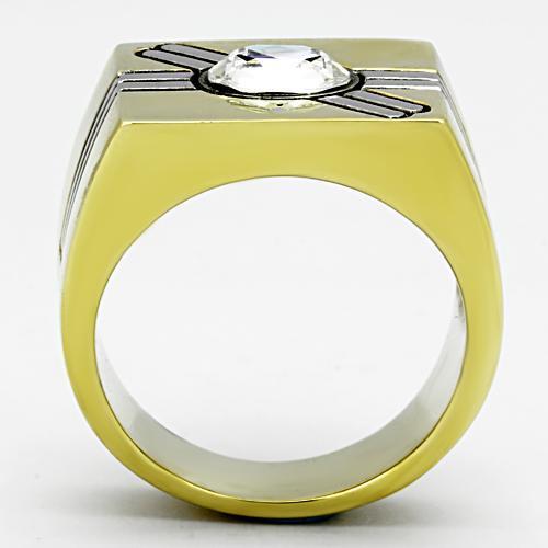 MATK1065 - Two-Tone IP Gold (Ion Plating) Stainless Steel Ring with Top Grade Crystal  in Clear