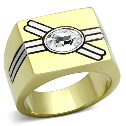 MATK1065 - Two-Tone IP Gold (Ion Plating) Stainless Steel Ring with Top Grade Crystal  in Clear