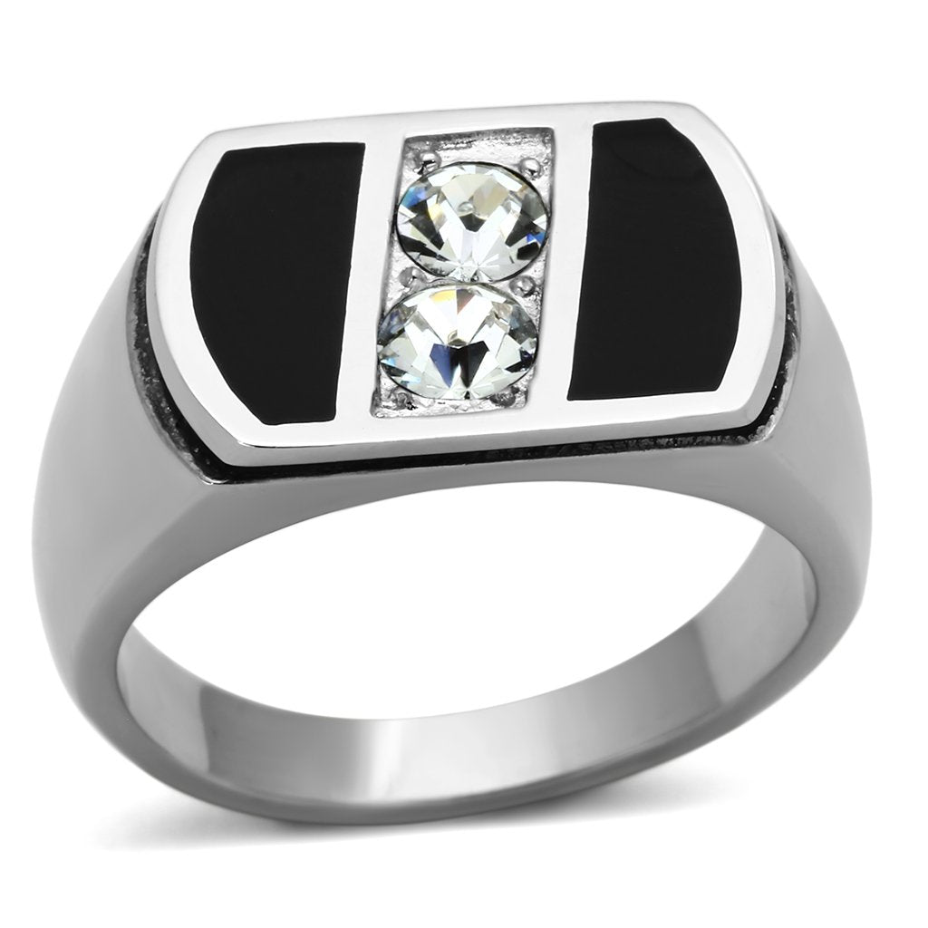 MATK1068 - High polished (no plating) Stainless Steel Ring with Top Grade Crystal  in Clear
