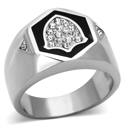 MATK1069 - High polished (no plating) Stainless Steel Ring with Top Grade Crystal  in Clear