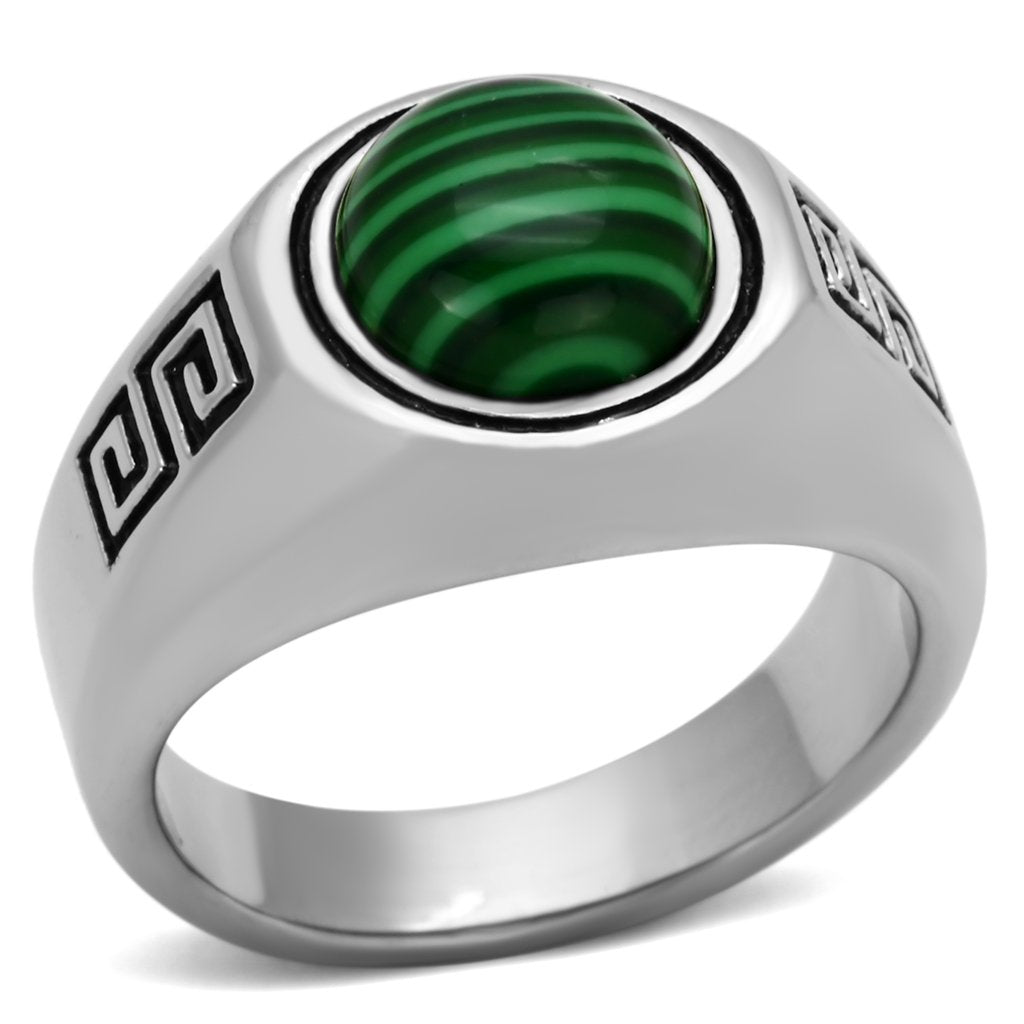 MATK1070 - High polished (no plating) Stainless Steel Ring with Synthetic MALACHITE in Emerald