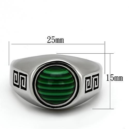 MATK1070 - High polished (no plating) Stainless Steel Ring with Synthetic MALACHITE in Emerald