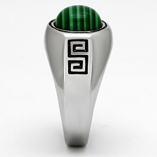 MATK1070 - High polished (no plating) Stainless Steel Ring with Synthetic MALACHITE in Emerald