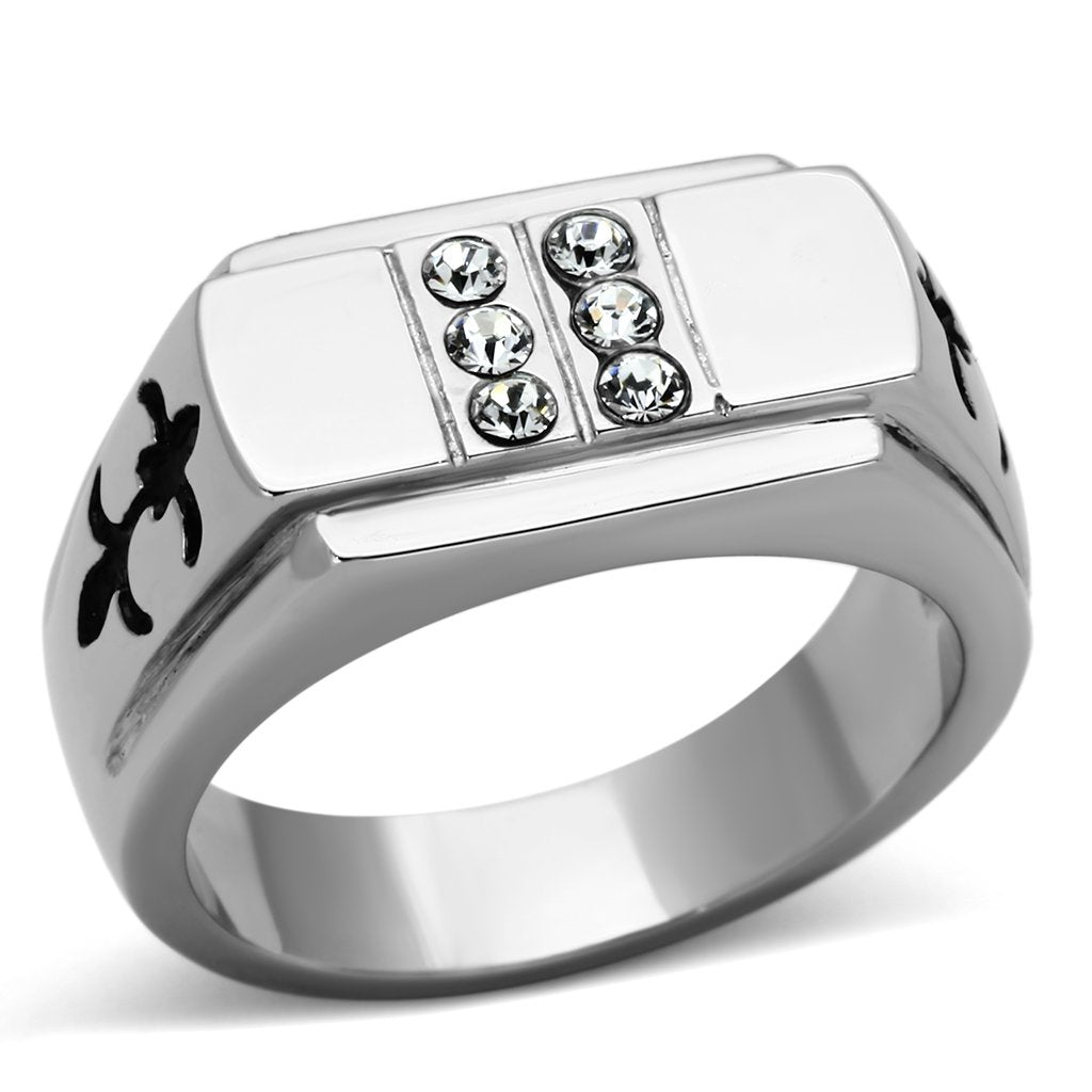 MATK1071 - High polished (no plating) Stainless Steel Ring with Top Grade Crystal  in Clear