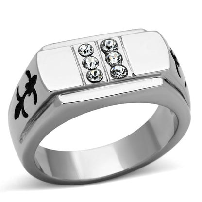 MATK1071 - High polished (no plating) Stainless Steel Ring with Top Grade Crystal  in Clear