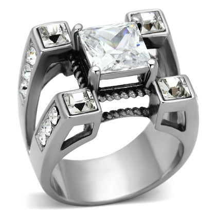MATK1072 - High polished (no plating) Stainless Steel Ring with AAA Grade CZ  in Clear