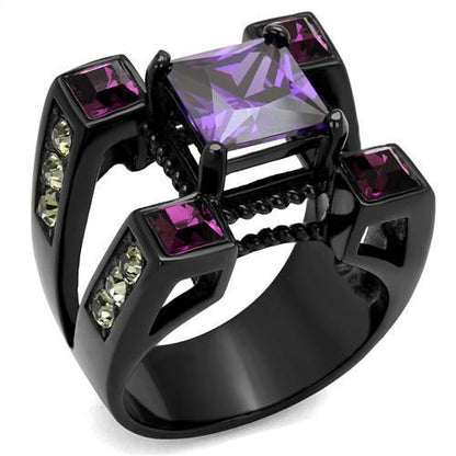MATK1072J - IP Black(Ion Plating) Stainless Steel Ring with AAA Grade CZ  in Amethyst
