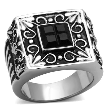 MATK1074 - High polished (no plating) Stainless Steel Ring with Synthetic Synthetic Glass in Jet
