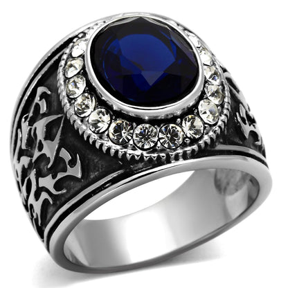MATK1075 - High polished (no plating) Stainless Steel Ring with Synthetic Synthetic Glass in Montana
