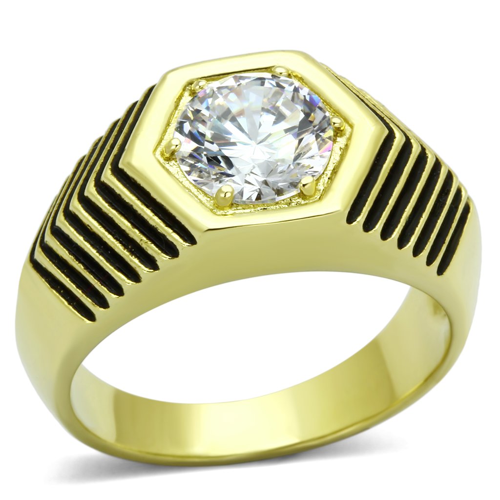 MATK1076 - IP Gold(Ion Plating) Stainless Steel Ring with AAA Grade CZ  in Clear