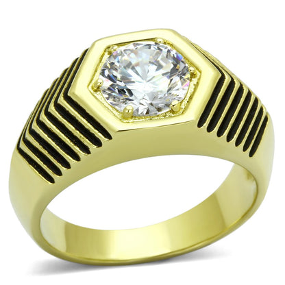 MATK1076 - IP Gold(Ion Plating) Stainless Steel Ring with AAA Grade CZ  in Clear