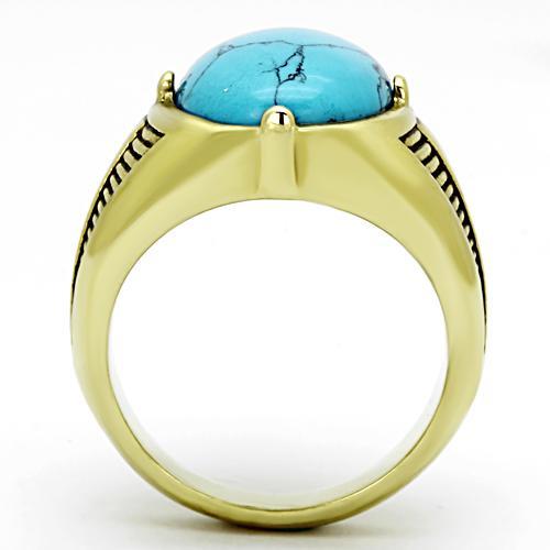 MATK1077 - IP Gold(Ion Plating) Stainless Steel Ring with Synthetic Turquoise in Sea Blue