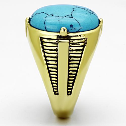 MATK1077 - IP Gold(Ion Plating) Stainless Steel Ring with Synthetic Turquoise in Sea Blue