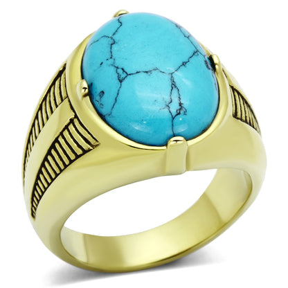 MATK1077 - IP Gold(Ion Plating) Stainless Steel Ring with Synthetic Turquoise in Sea Blue