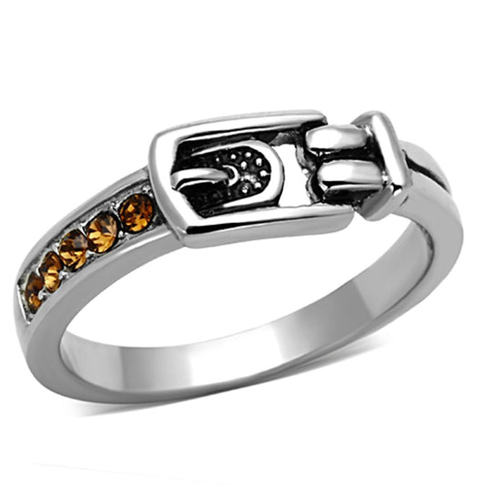 MATK1079 - High polished (no plating) Stainless Steel Ring with Top Grade Crystal  in Smoked Quartz