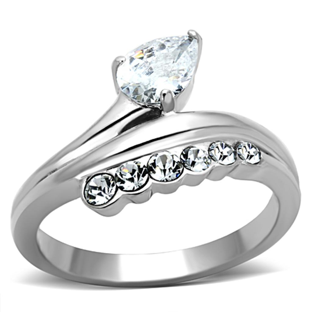 MATK1080 - High polished (no plating) Stainless Steel Ring with AAA Grade CZ  in Clear