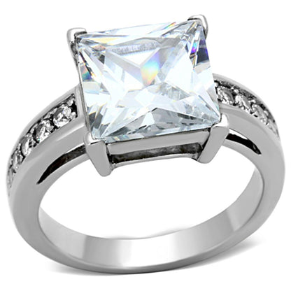 MATK1081 - High polished (no plating) Stainless Steel Ring with AAA Grade CZ  in Clear