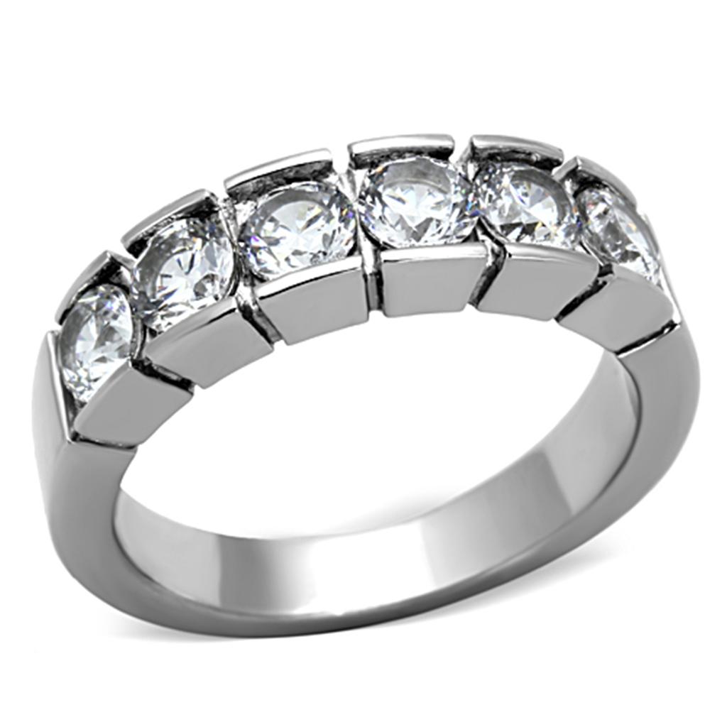 MATK1082 - High polished (no plating) Stainless Steel Ring with AAA Grade CZ  in Clear