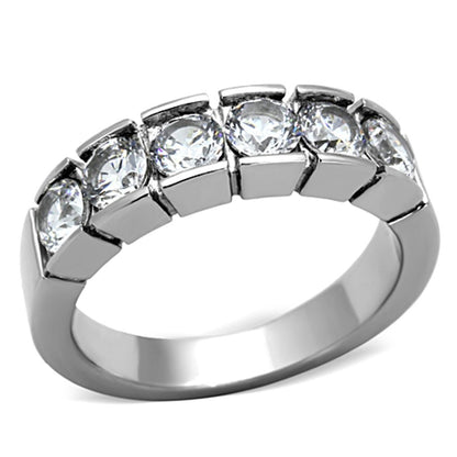 MATK1082 - High polished (no plating) Stainless Steel Ring with AAA Grade CZ  in Clear