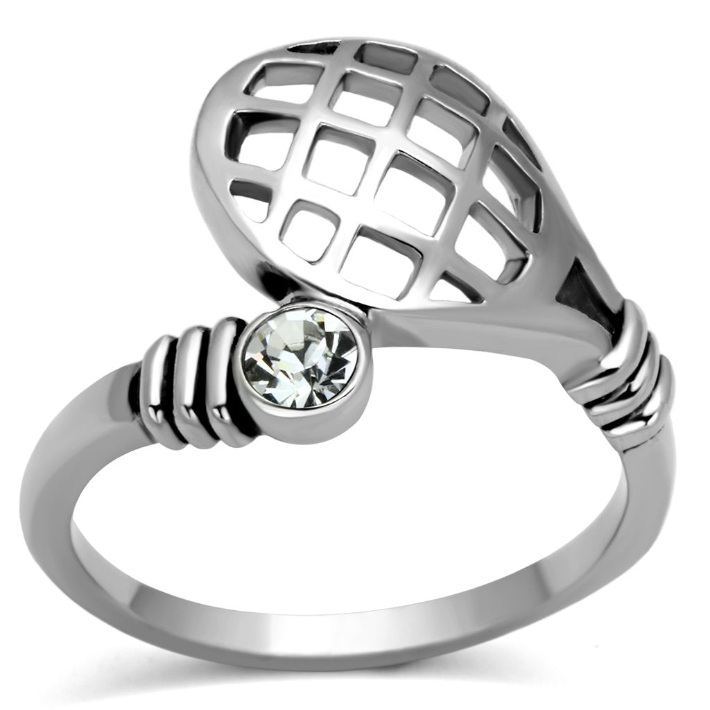 MATK1083 - High polished (no plating) Stainless Steel Ring with Top Grade Crystal  in Clear