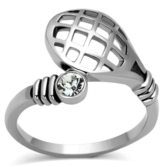 MATK1083 - High polished (no plating) Stainless Steel Ring with Top Grade Crystal  in Clear