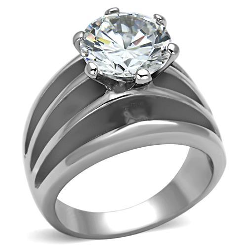 MATK1084 - High polished (no plating) Stainless Steel Ring with AAA Grade CZ  in Clear