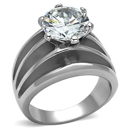 MATK1084 - High polished (no plating) Stainless Steel Ring with AAA Grade CZ  in Clear
