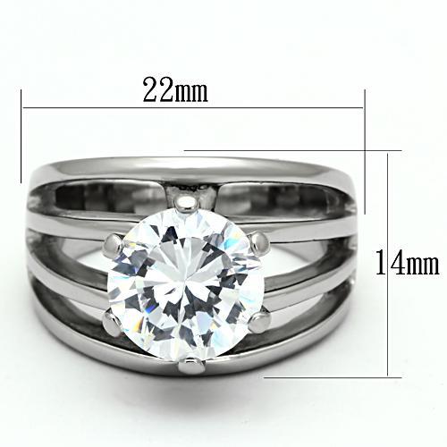 MATK1084 - High polished (no plating) Stainless Steel Ring with AAA Grade CZ  in Clear