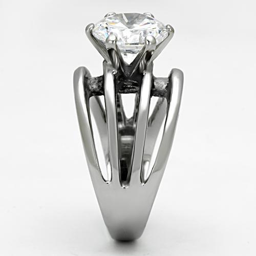 MATK1084 - High polished (no plating) Stainless Steel Ring with AAA Grade CZ  in Clear