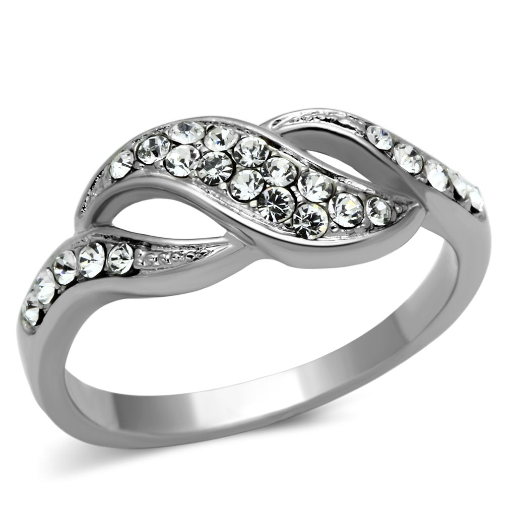 MATK1085 - High polished (no plating) Stainless Steel Ring with Top Grade Crystal  in Clear