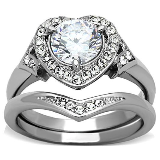 MATK1087 - High polished (no plating) Stainless Steel Ring with AAA Grade CZ  in Clear