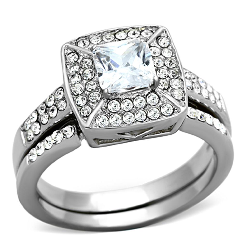MATK1088 - High polished (no plating) Stainless Steel Ring with AAA Grade CZ  in Clear