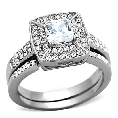 MATK1088 - High polished (no plating) Stainless Steel Ring with AAA Grade CZ  in Clear