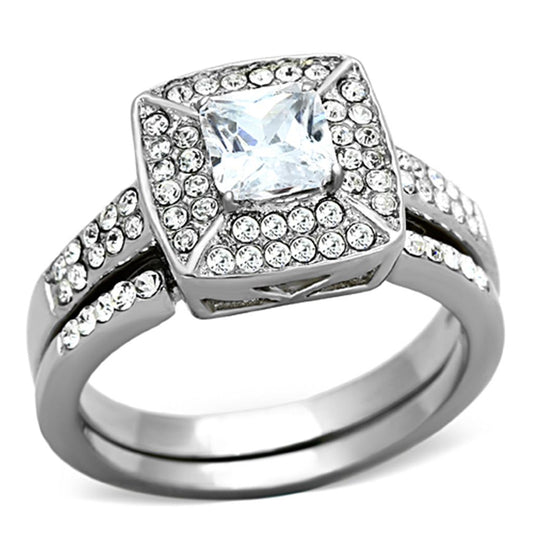 MATK1088 - High polished (no plating) Stainless Steel Ring with AAA Grade CZ  in Clear