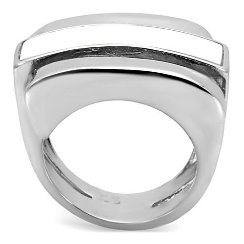 MATK108 - High polished (no plating) Stainless Steel Ring with Semi-Precious Agate in White