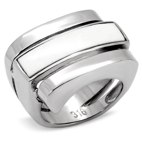 MATK108 - High polished (no plating) Stainless Steel Ring with Semi-Precious Agate in White