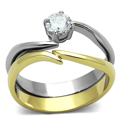 MATK1092 - Two-Tone IP Gold (Ion Plating) Stainless Steel Ring with AAA Grade CZ  in Clear