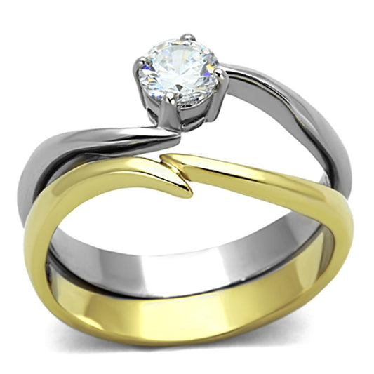 MATK1092 - Two-Tone IP Gold (Ion Plating) Stainless Steel Ring with AAA Grade CZ  in Clear
