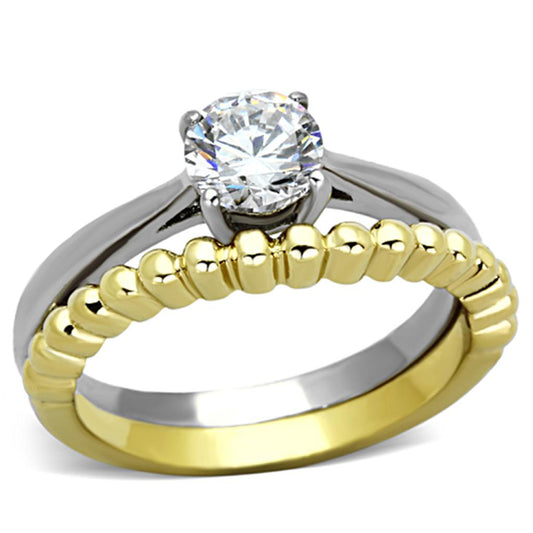MATK1093 - Two-Tone IP Gold (Ion Plating) Stainless Steel Ring with AAA Grade CZ  in Clear