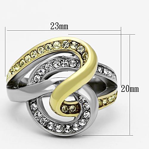 MATK1094 - Two-Tone IP Gold (Ion Plating) Stainless Steel Ring with Top Grade Crystal  in Citrine Yellow