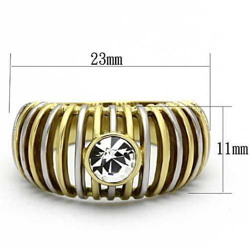 MATK1095 - Two-Tone IP Gold (Ion Plating) Stainless Steel Ring with Top Grade Crystal  in Clear