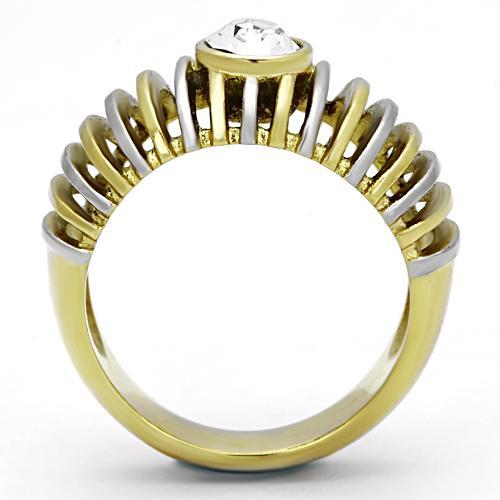 MATK1095 - Two-Tone IP Gold (Ion Plating) Stainless Steel Ring with Top Grade Crystal  in Clear