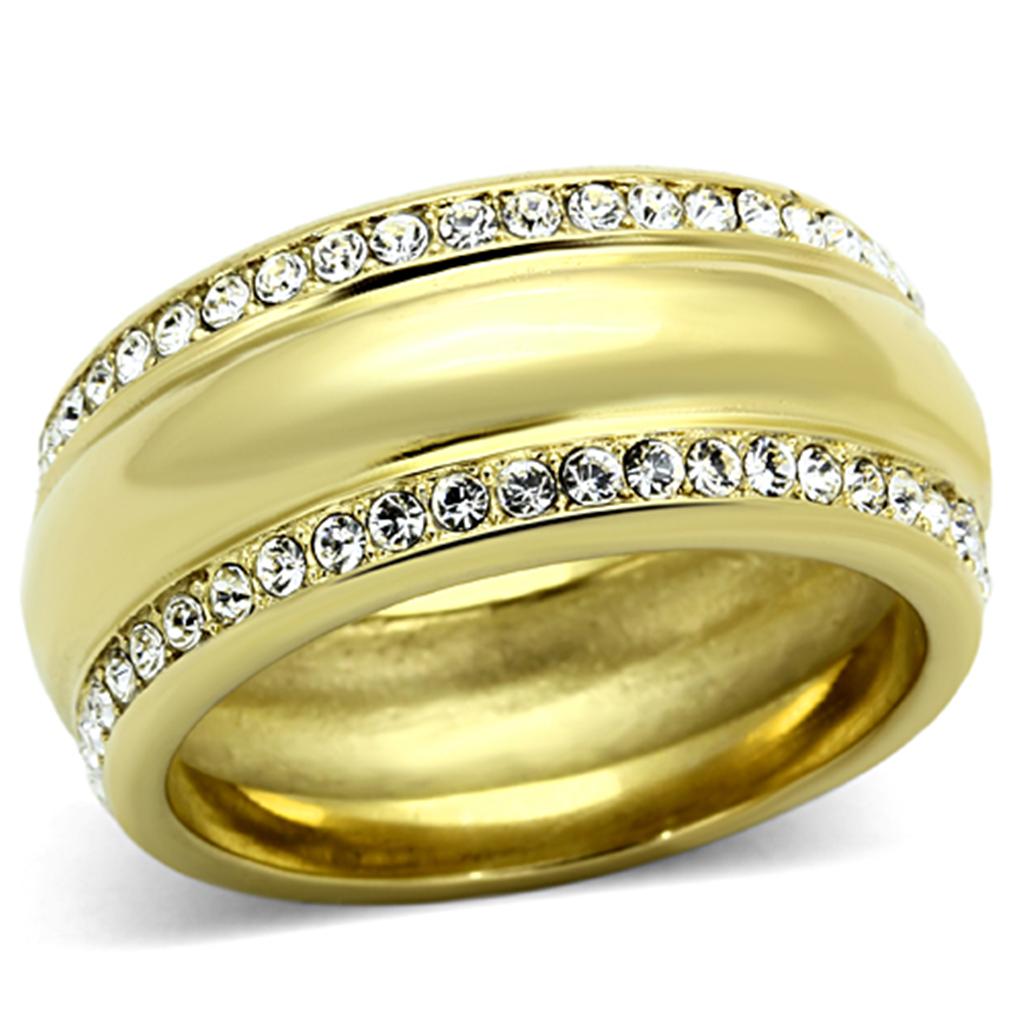 MATK1096 - IP Gold(Ion Plating) Stainless Steel Ring with Top Grade Crystal  in Clear