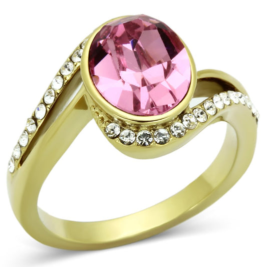 MATK1097 - IP Gold(Ion Plating) Stainless Steel Ring with Top Grade Crystal  in Rose